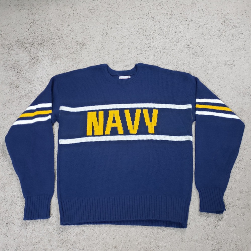 Vtg Cliff Engle Sweater Mens M/L Navy Midshipmen Blue Knit 80s US Naval Academy